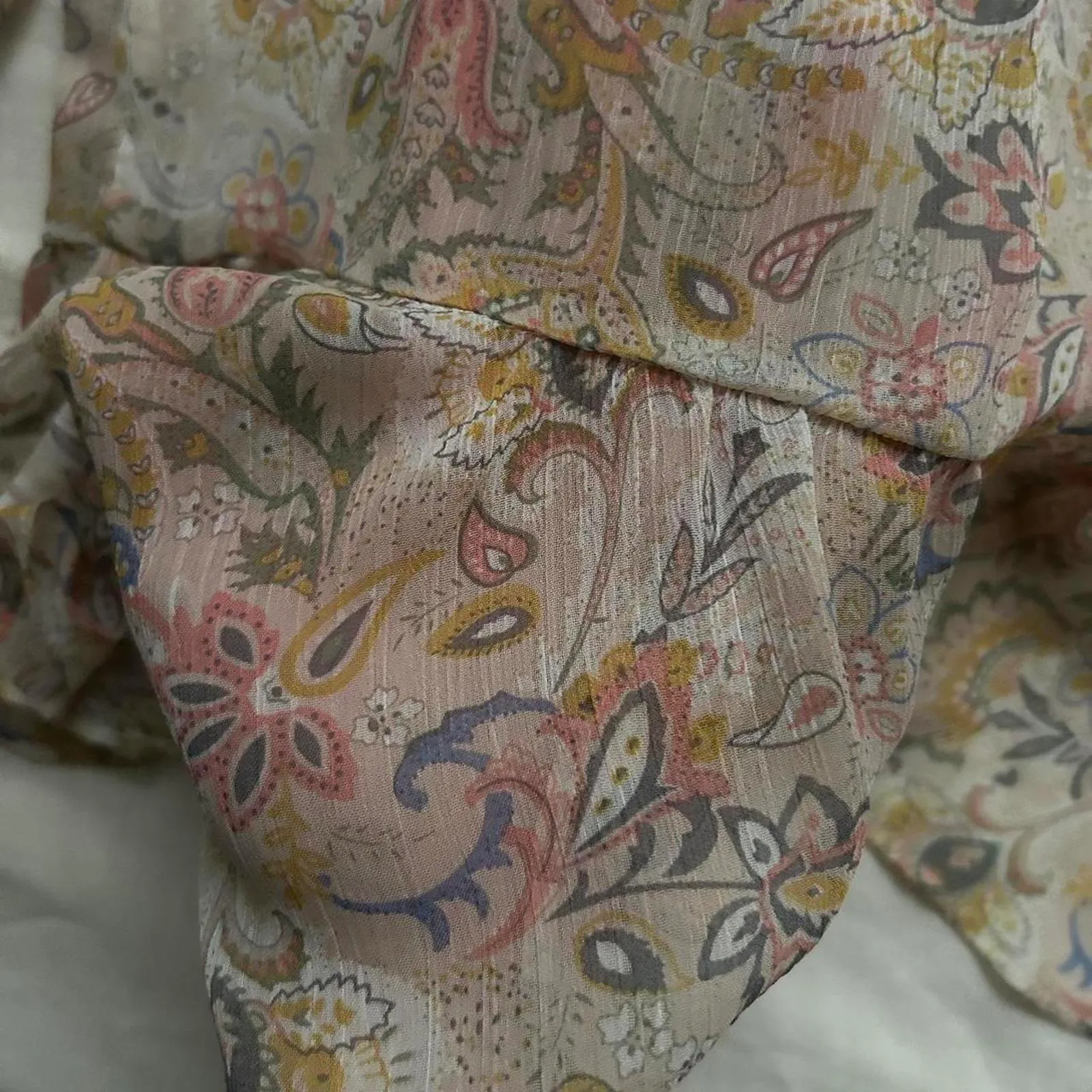 Dress Forum Pink blue sheer floral blouse with ruffles and tie front Size small - Image 5