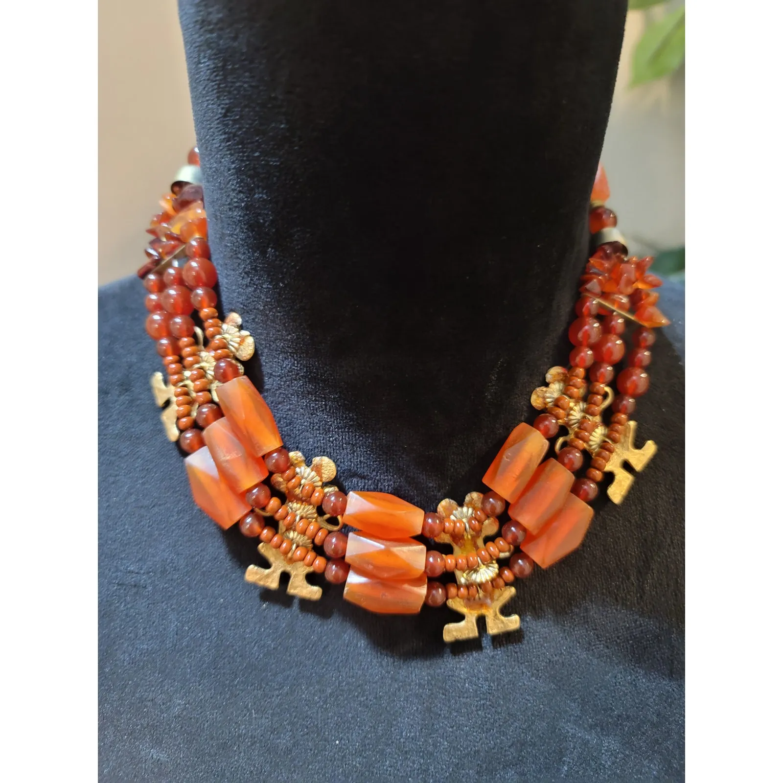 Women's Carnelian Beaded Necklace With Brass Frog Charms And S Hook Clasp Orange - Image 3