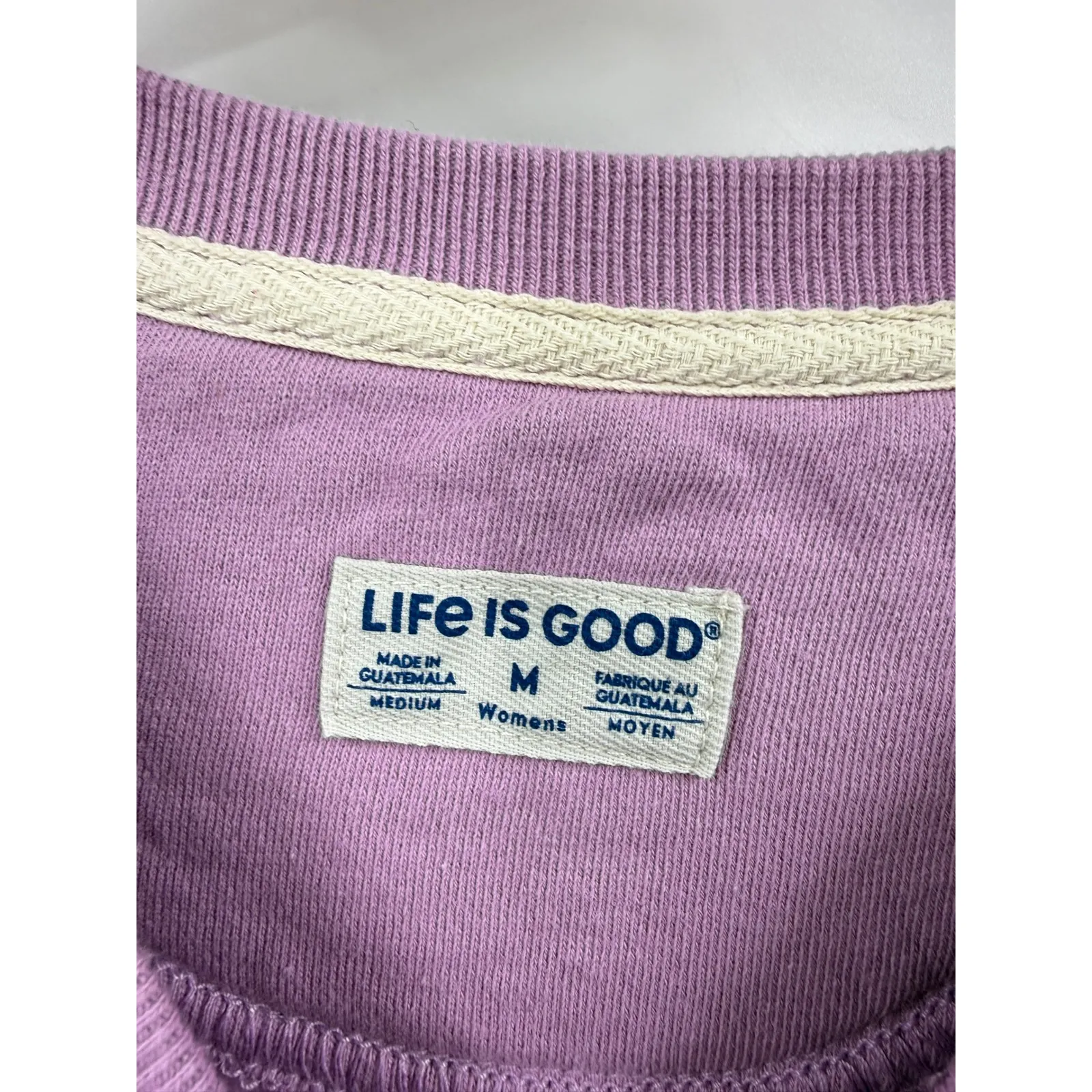 Life Is Good Womens M Crewneck Sweatshirt Lilac Beach Sunset Palm Trees Graphic - Image 3
