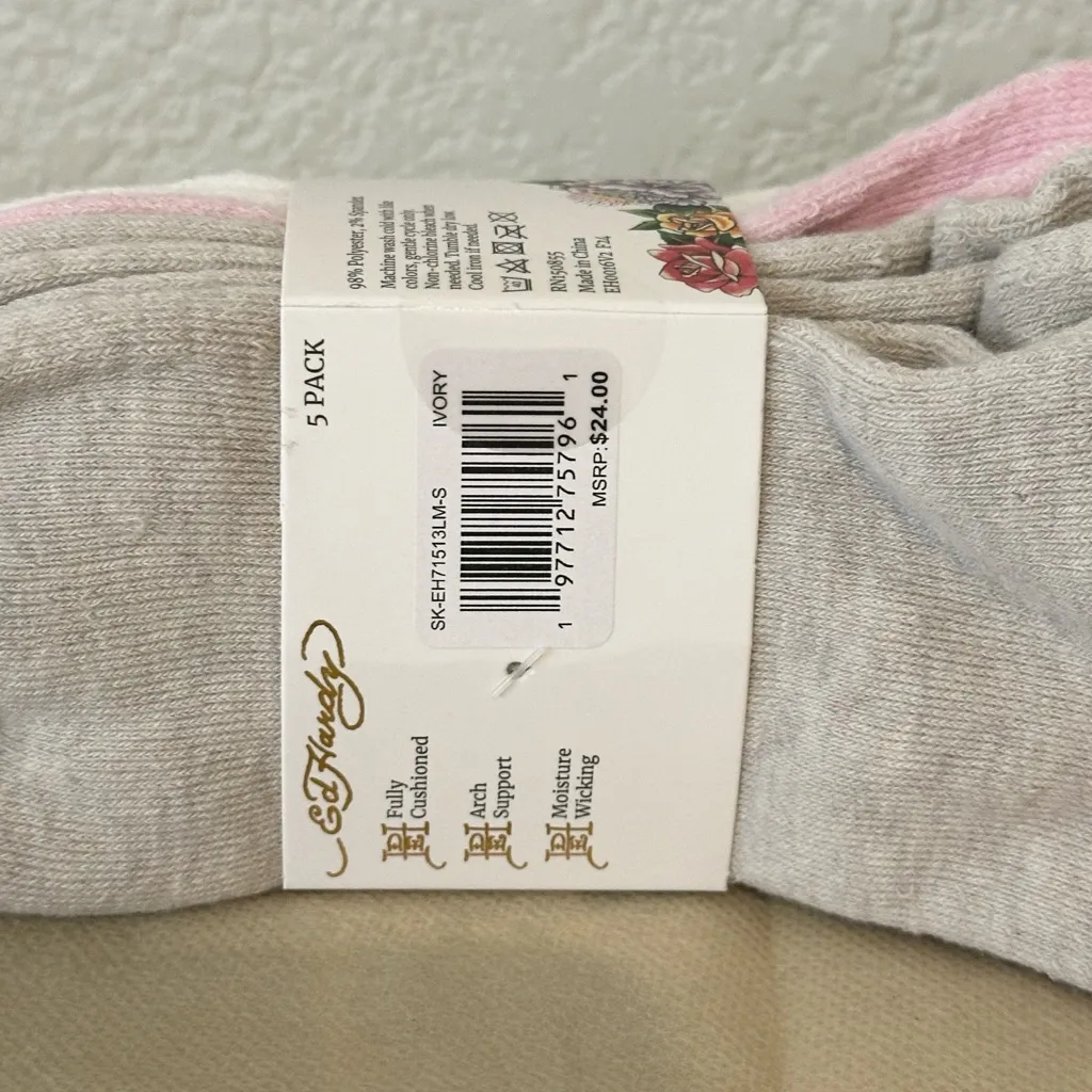 Ed Hardy Ladies Mid Crew Cushioned Socks 5 pairs - Image 4