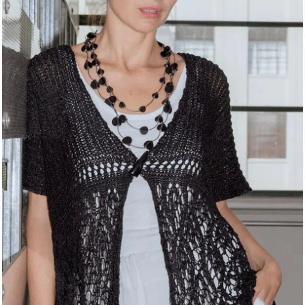 Outfit Petite JPR Black Floral Crochet Short Sleeve Cardigan Petite - Image 8