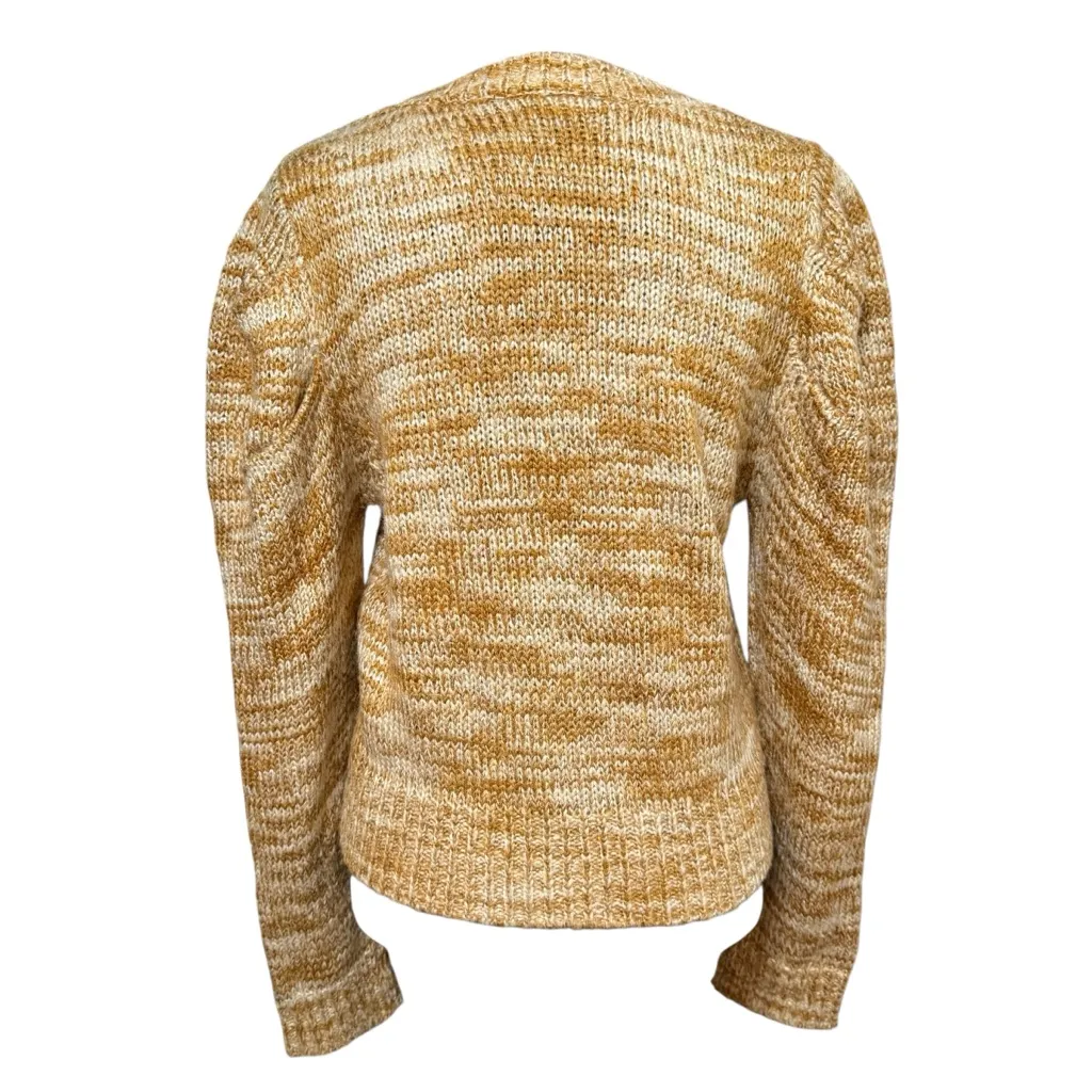 En Saison Golden Honey Marled Puff Sleeve Cropped Knit Cardigan Sweater Medium Gold - Image 4