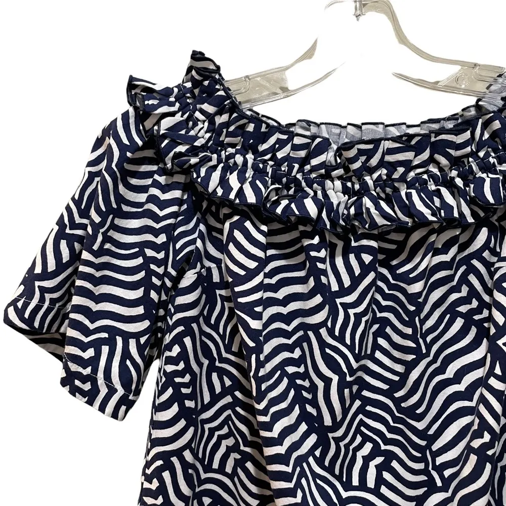 Vineyard Vines Whale Tail Printed Off The Shoulder Dress Navy Blue & White XXS - Image 6