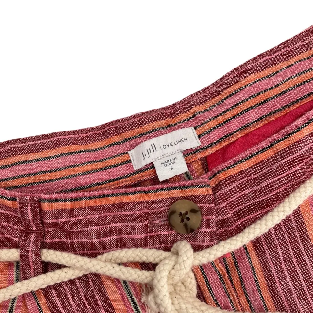 J. Jill Womens Striped Linen Shorts Size Rope Tie Belt coastal resort wear Pink - Image 6