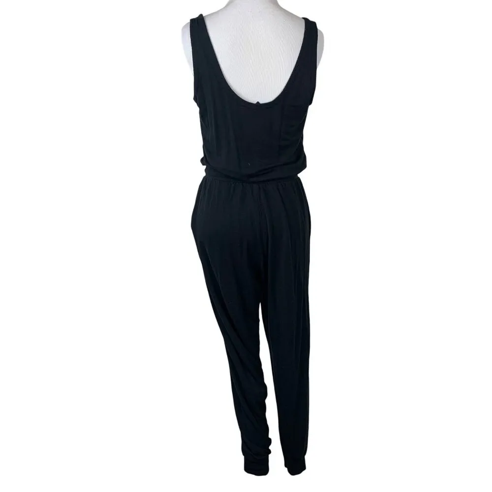 Athleta Womens Black Balance Jumpsuit Size S drawstring waist pockets scoop neck - Image 3