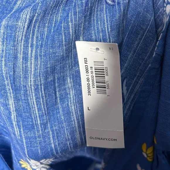 NWT Old Navy Women Large Yellow Floral V-Neck Wrap Blue Peasant‎ Shirt Casual - Image 6