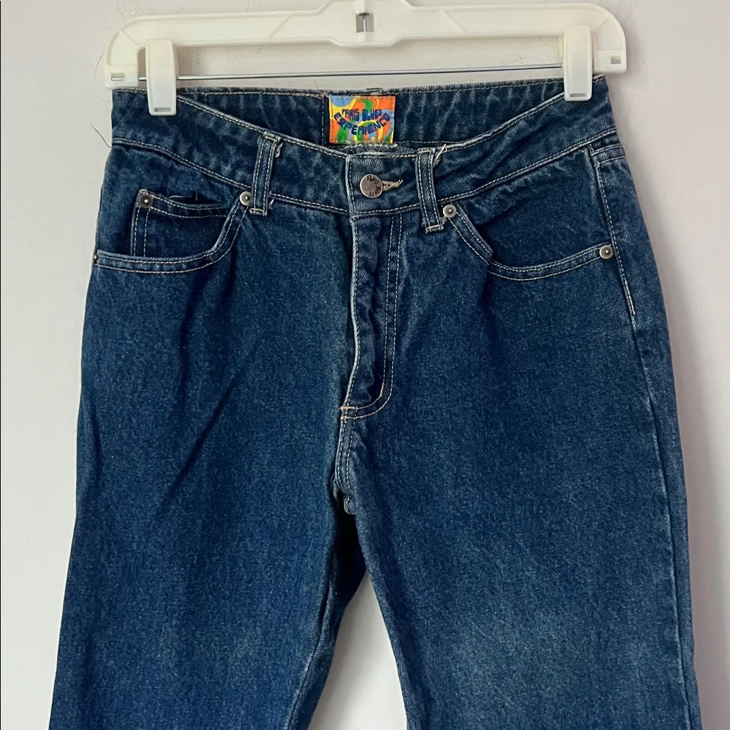 00s Vintage y2k Low Rise Bell Bottom Paris Blues Denim Jeans Size 5 - Image 2