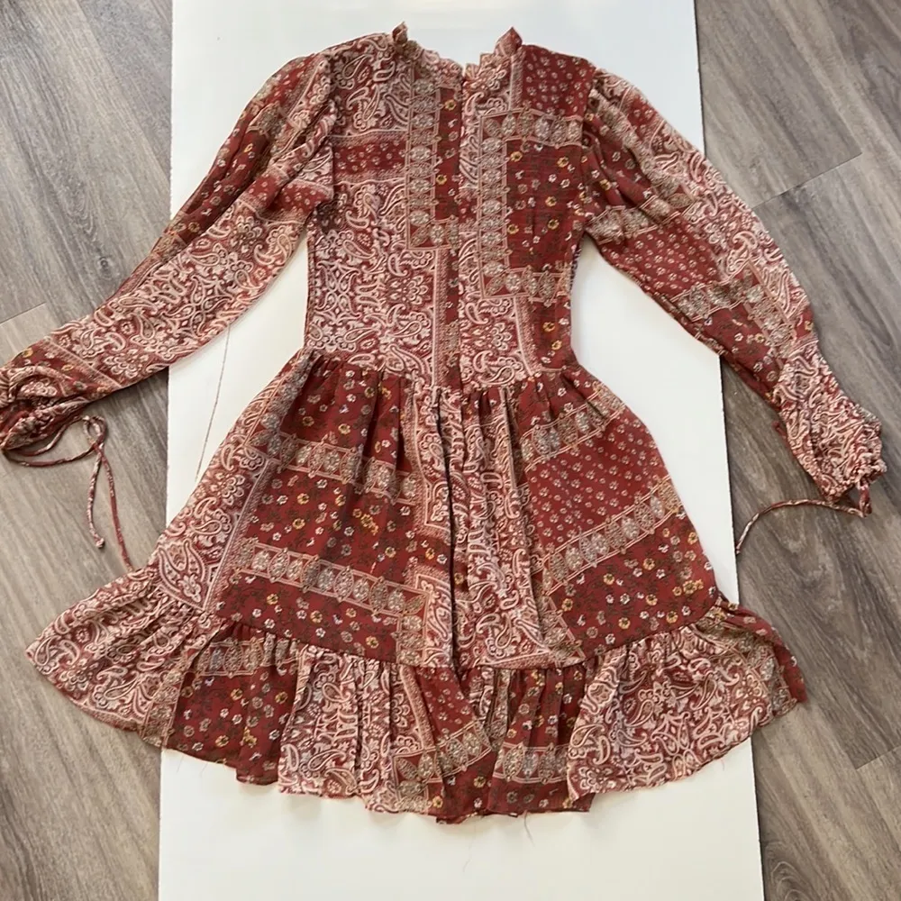 Saints and Secrets Floral Mini Dress Small Balloon Sleeves Patchwork Flounce - Image 5