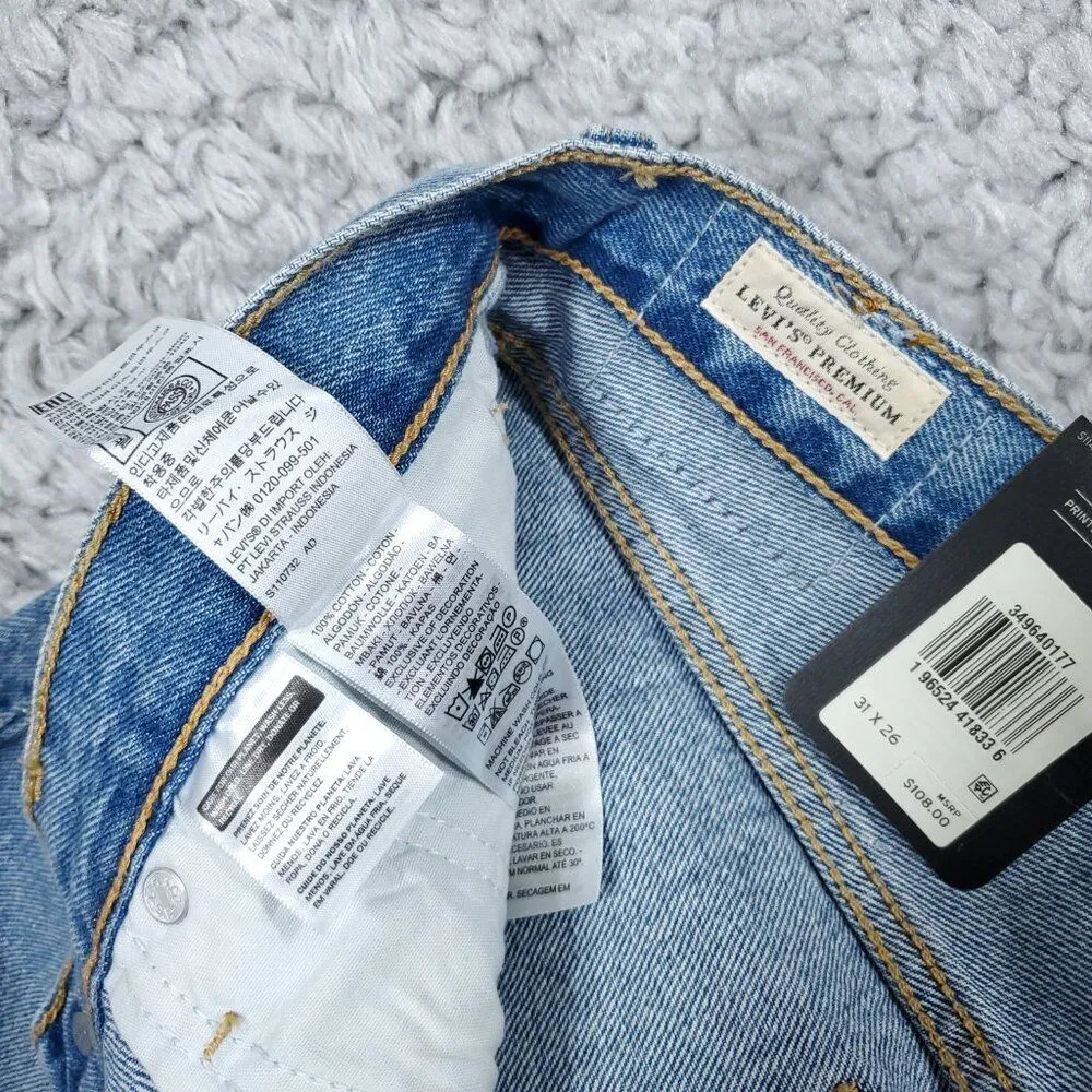 Levi's Premium Wedgie Straight Jeans Size 31x26 Distressed Destroyed Ripped Blue - Image 6