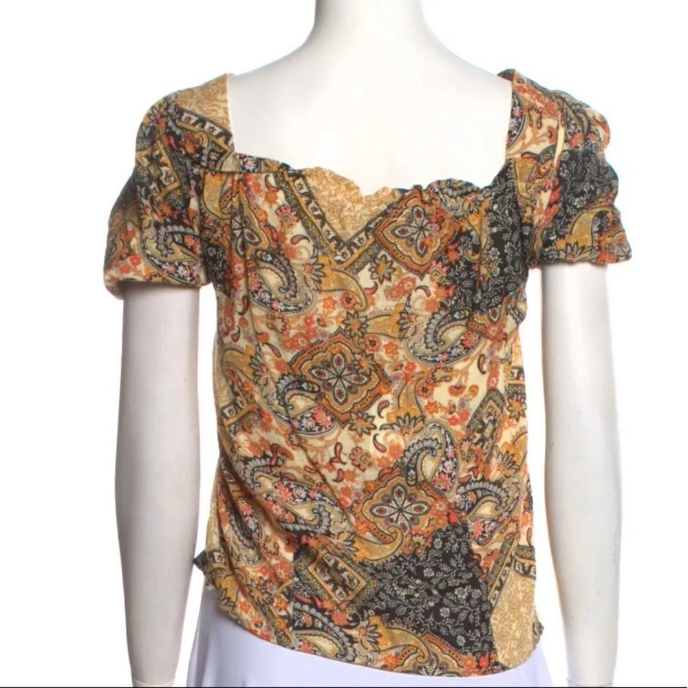 ✨ cupcakes and cashmere paisley patterned drawstring neckline blouse✨ Orange Size L - Image 3