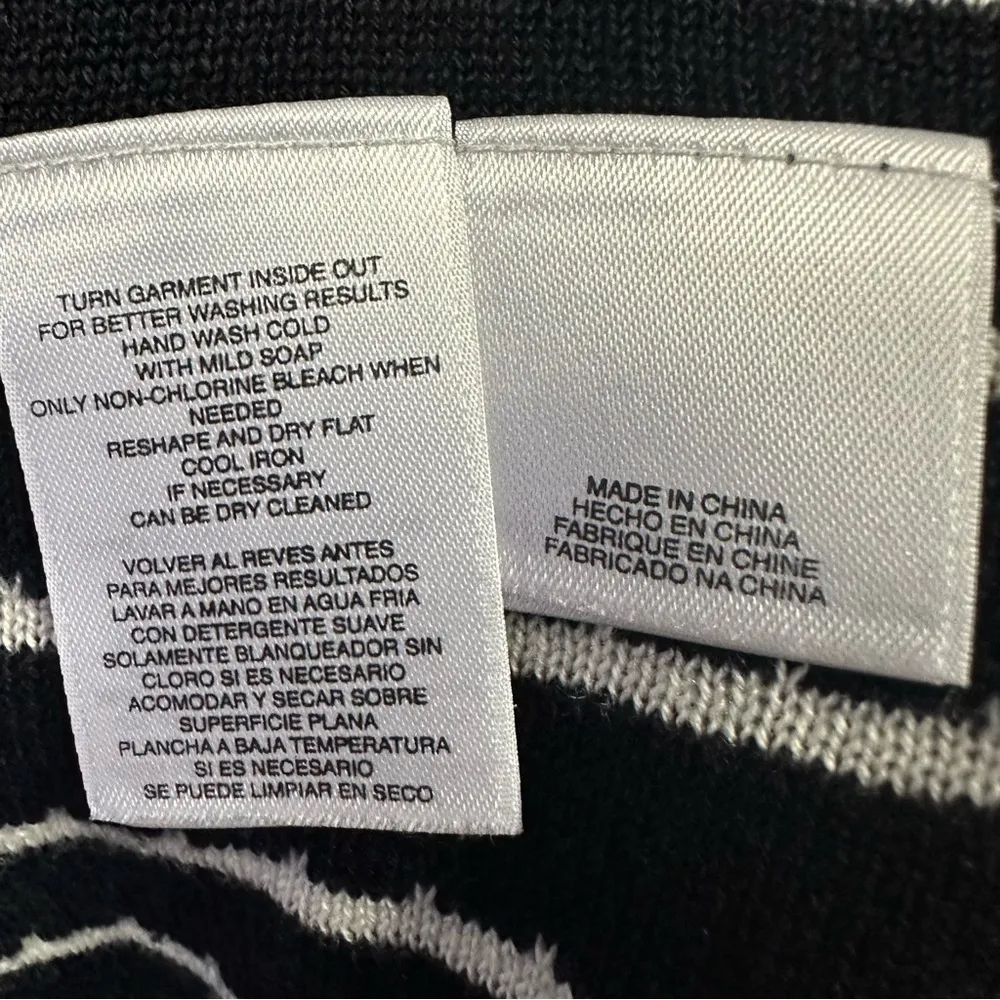 Black Label Evan Picone Black White Striped 3 Quarter Sleeve Knit Midi Dress L - Image 10