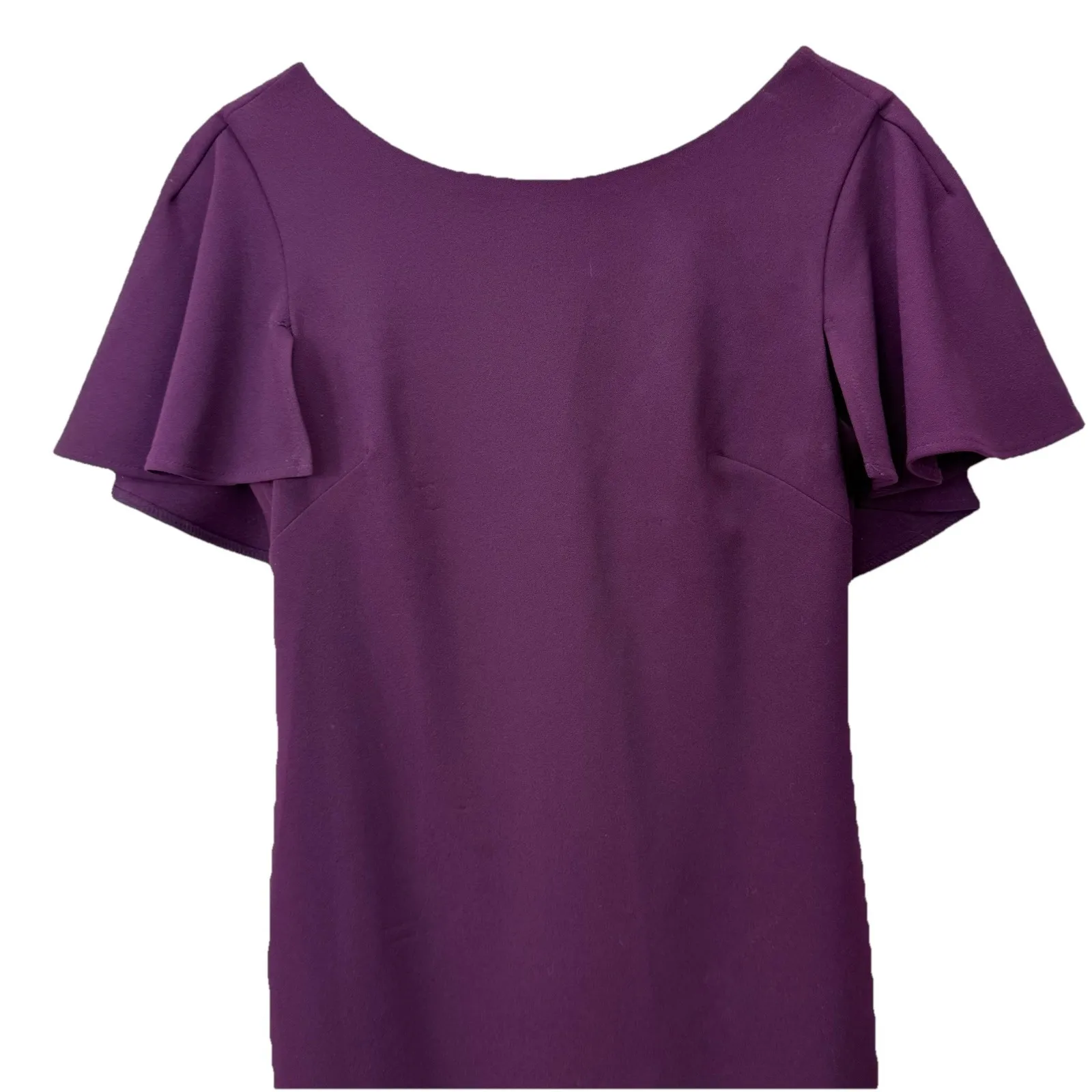Calvin Klein Purple Flutter Sleeve Ruffle Cape‎ V Back Crepe Sheath Dress Size 6 - Image 6