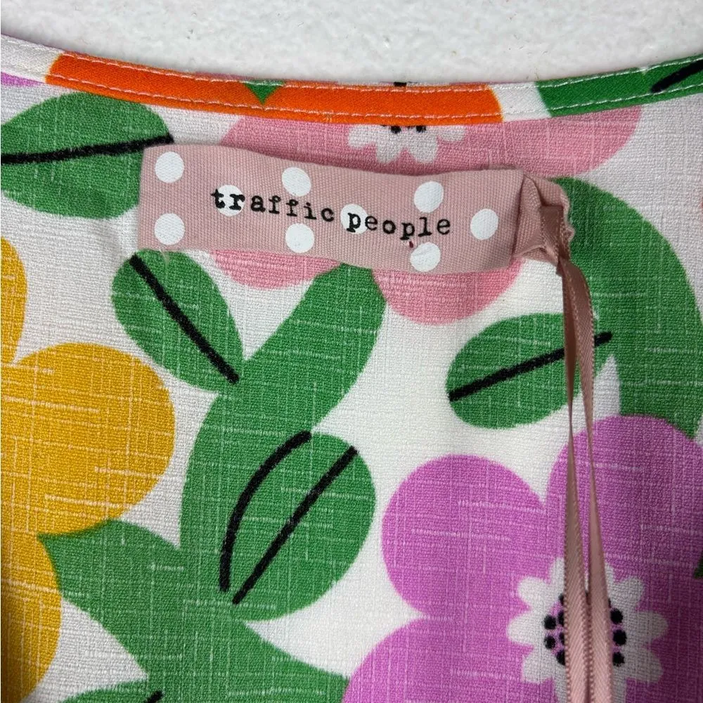 Traffic People Aurora L NWT White Multicolored Balloon Sleeve Floral Midi‎ Dress Size L - Image 10