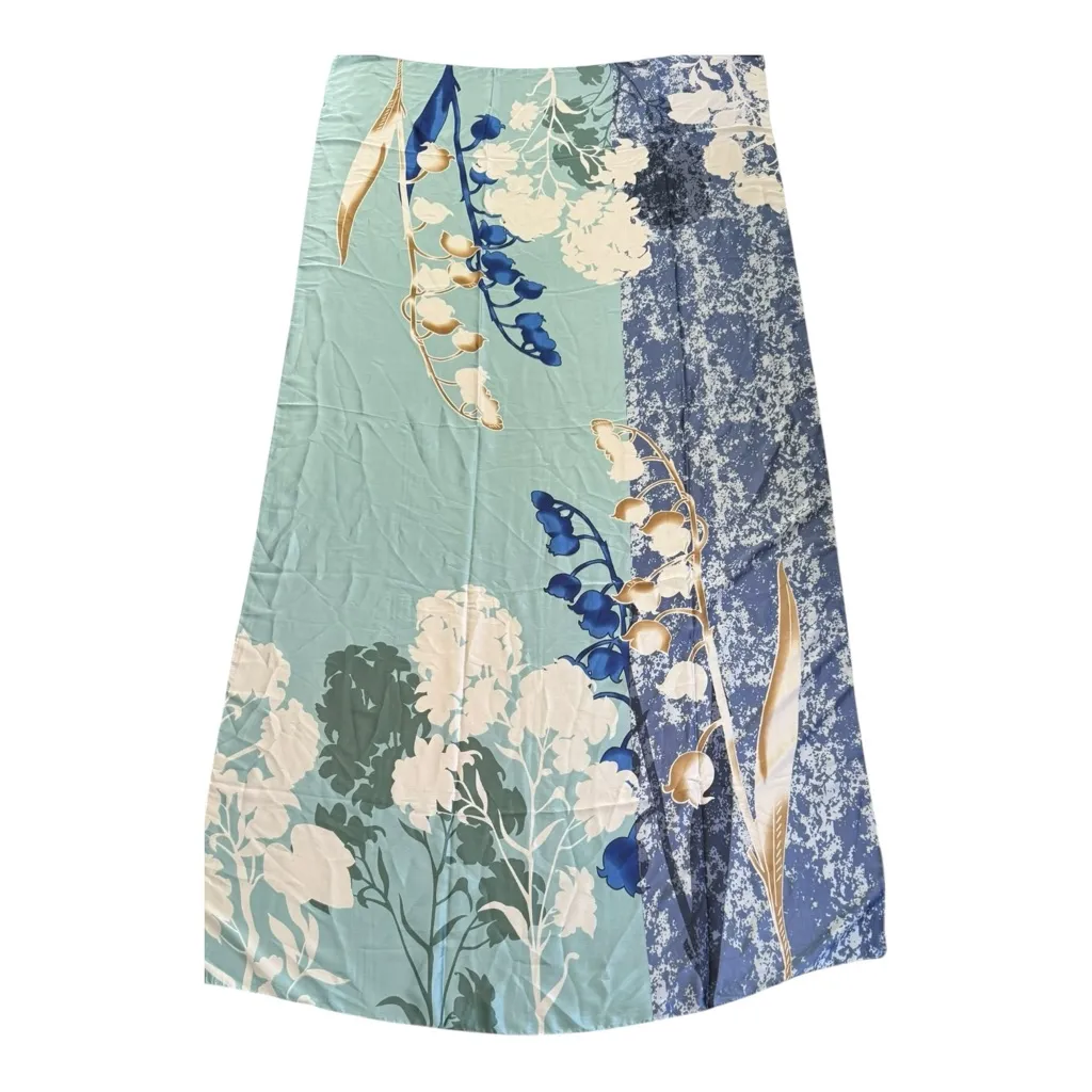100% Silk Floral Scarf – Blue & Green Botanical Print, Elegant Wrap 71” Long Size undefined - Image 6