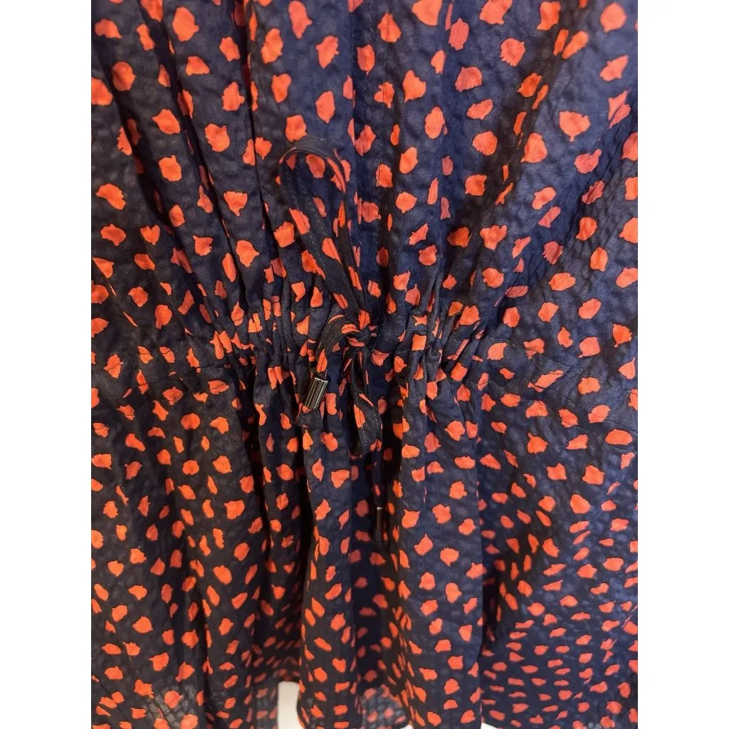 Inclan Studio Red Navy Blouse Top L 100% Cotton Short Sleeves Tie Waist V - Image 3