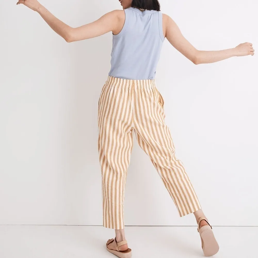 Madewell Women’s Tapered Huston Pull On Stripe Linen Crop Pants Size XS - Image 2