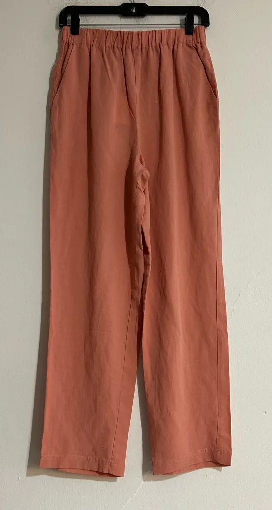 L'Academie Peach Tencel Linen Blend Pull On Straight Leg Pants Sze Small Coastal - Image 1