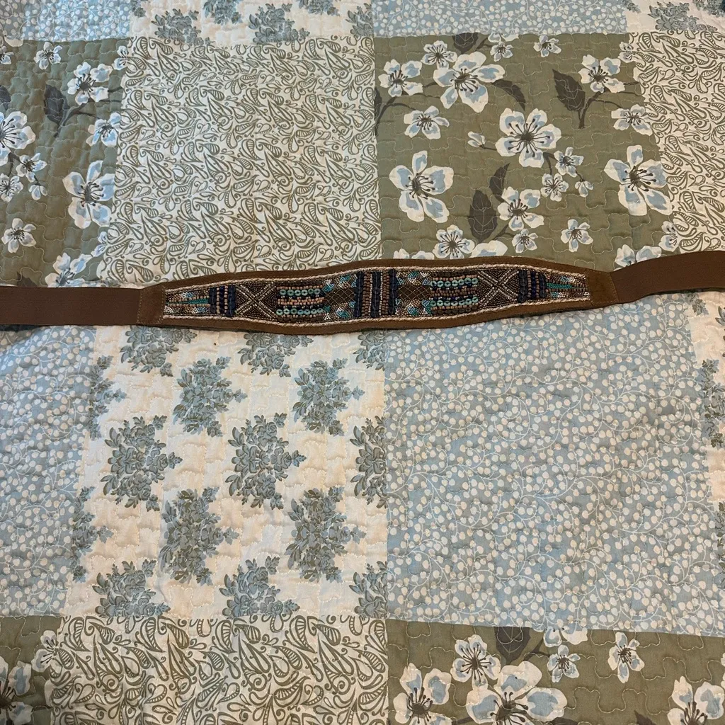 Brown faux leather beaded belt with blue and green details. Fairycore, boho vibe - Image 4