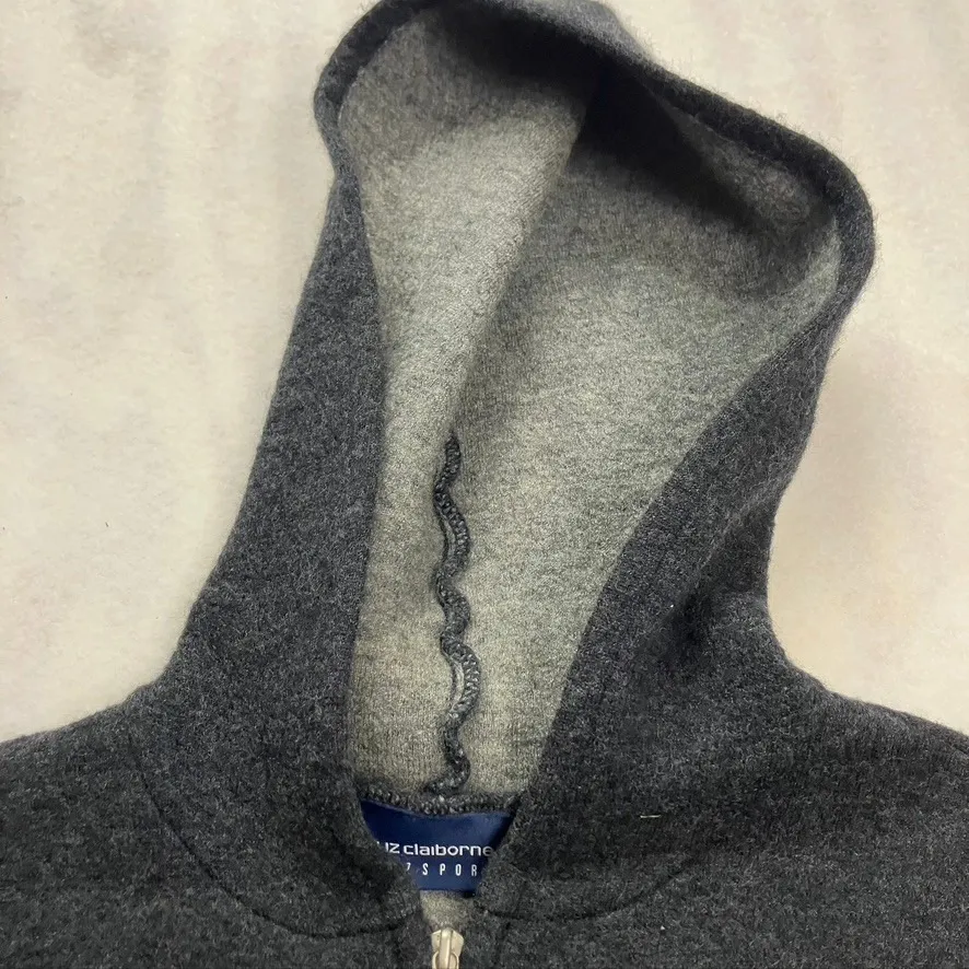 Liz Claiborne Sport Womens Gray 100% Wool Zip Up Hoodie‎ Jacket Size M - Image 3