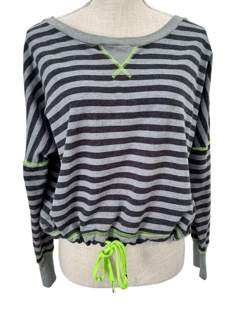 One Step Up Pullover Sweater Womens Size L Gray Black Striped Drop Shoulder Size L - Image 1