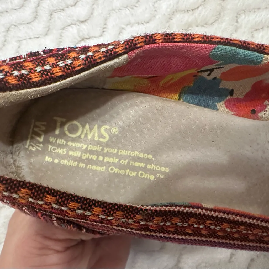 Toms Espadrilles Wedge Peep Toe Lina Shoes Sz 7.5 Red Woven Ethnic - Image 4