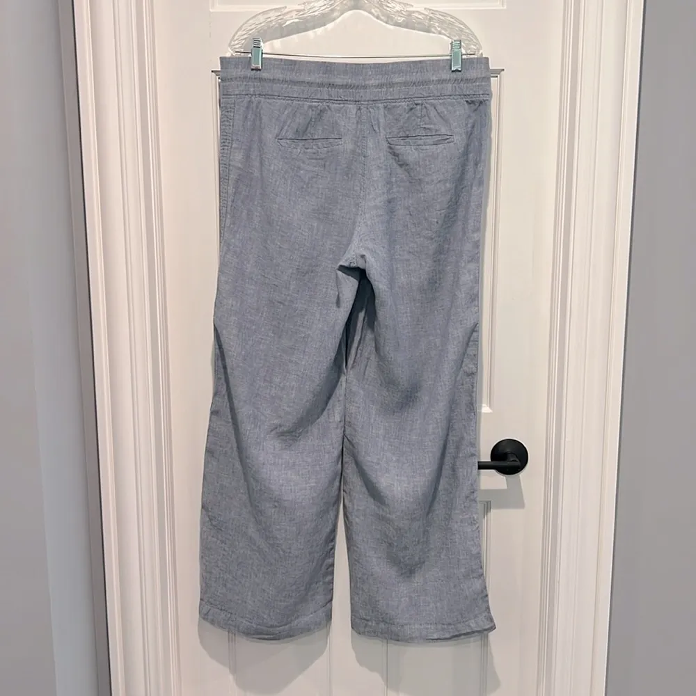 Athleta Cabo Linen Wide Leg Pant Chambray Blue Zip Pockets Size 12 Relaxed Fit - Image 5