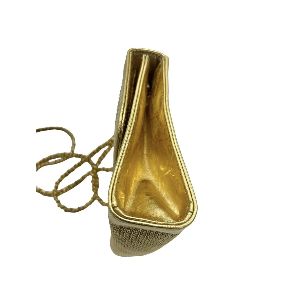 Whiting Davis International Gold Metal Mesh Structured Crossbody/Clutch Mirror - Image 5