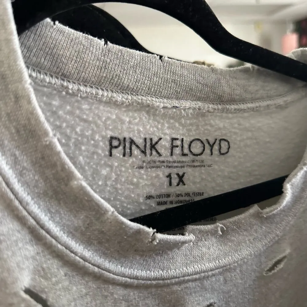 Pink Floyd Crew Neck Distressed Pullover Sweatshirt Gray Size 1X - Image 3