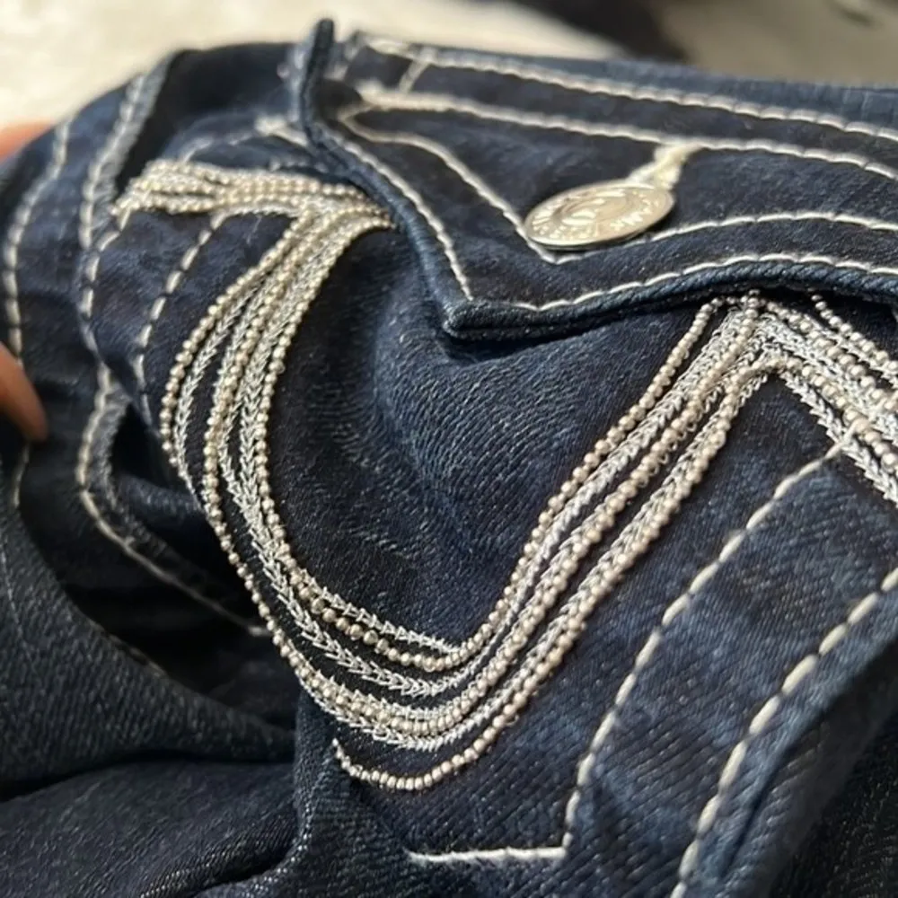 True Religion White Stitching Chain Details Skinny Jeans Dark Wash - Image 13