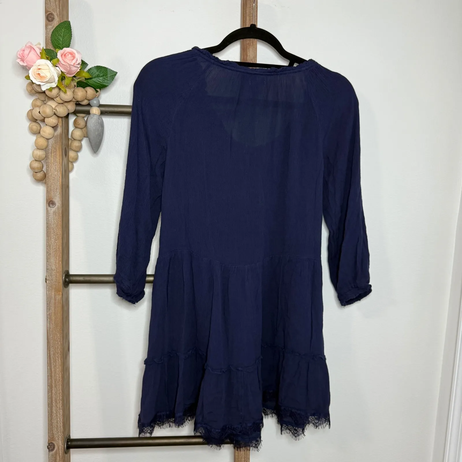 Aerie Blue Long Sleeve Peasant Mini Dress Size X Small - Image 5