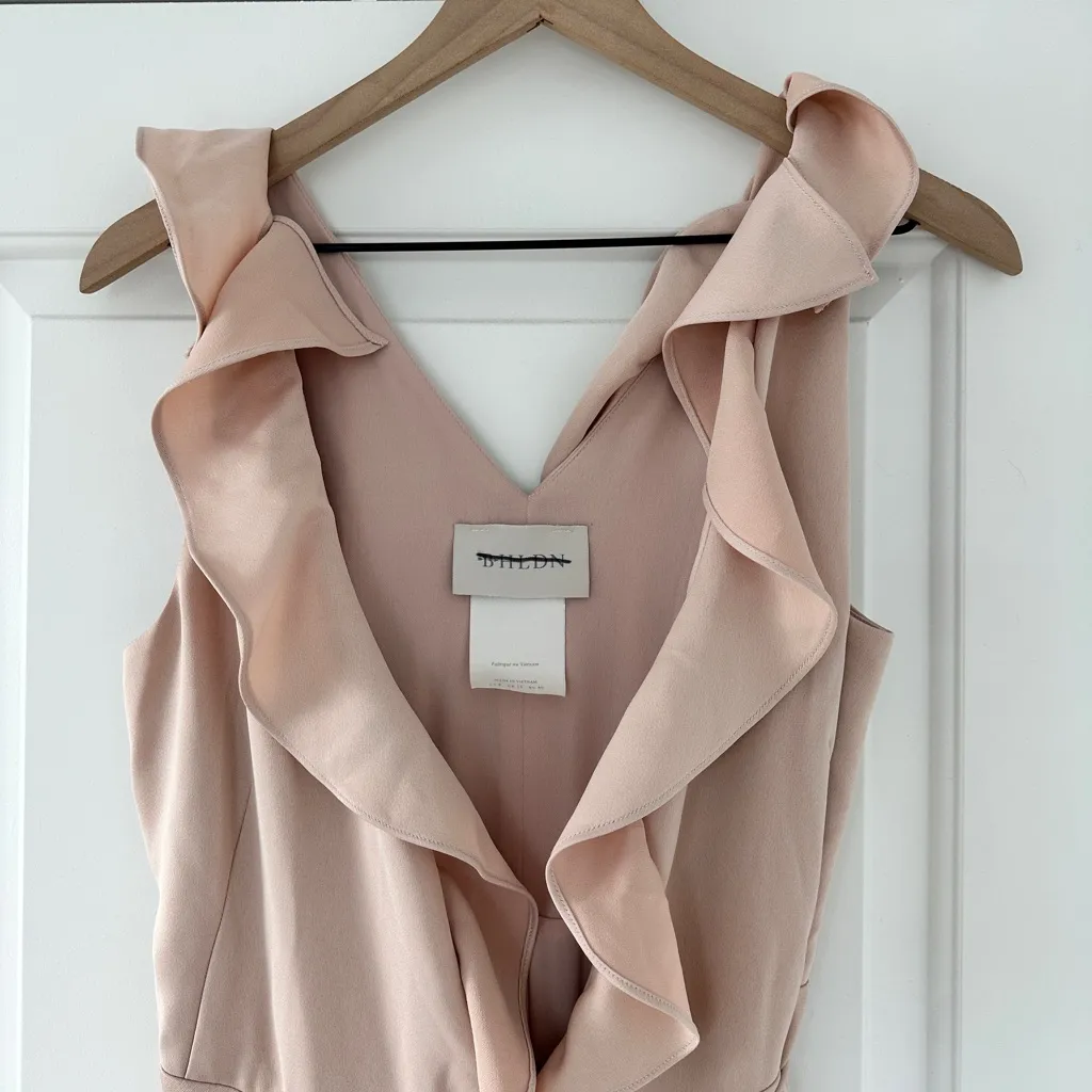 BHLDN Anthropologie Nude Pink Tansy Satin Charmeuse Ruffle Maxi Dress - Image 4