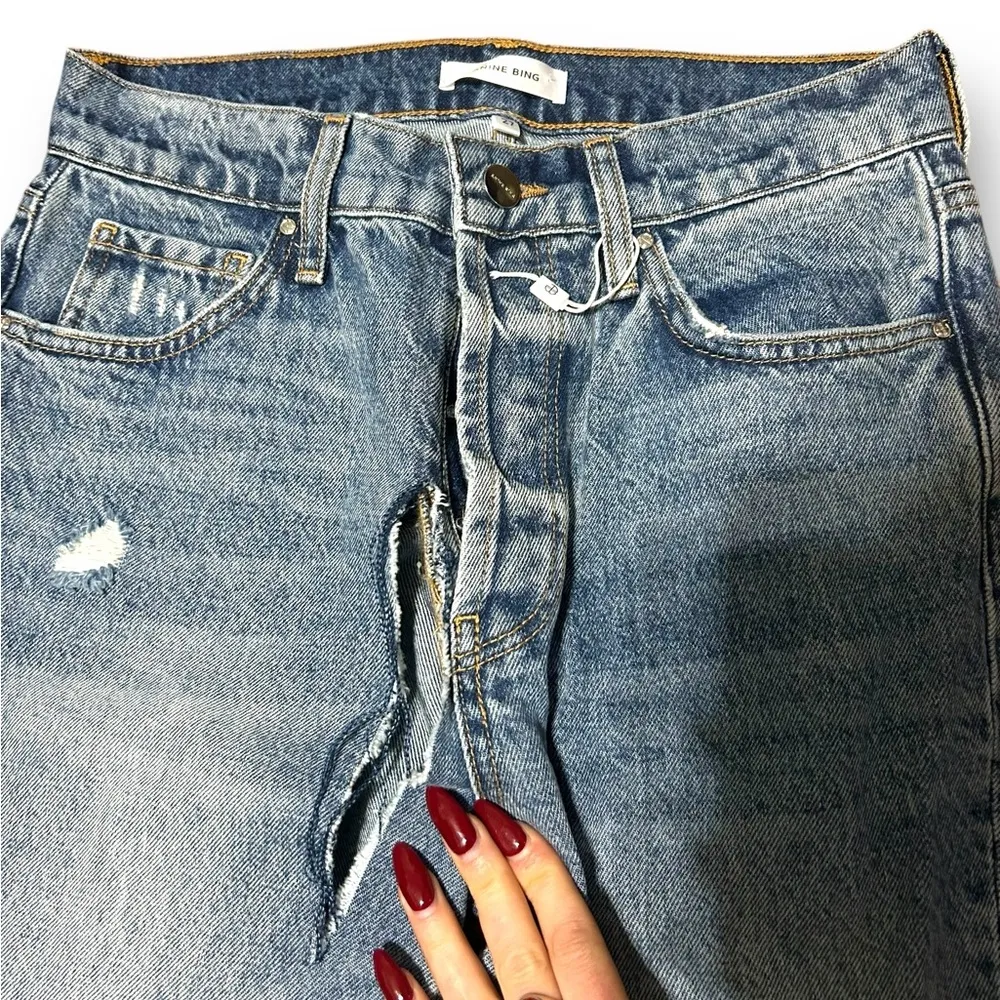 Anine Bing Lara Cotton raw Hem High waist Distressed Jeans Size 27 - Image 4