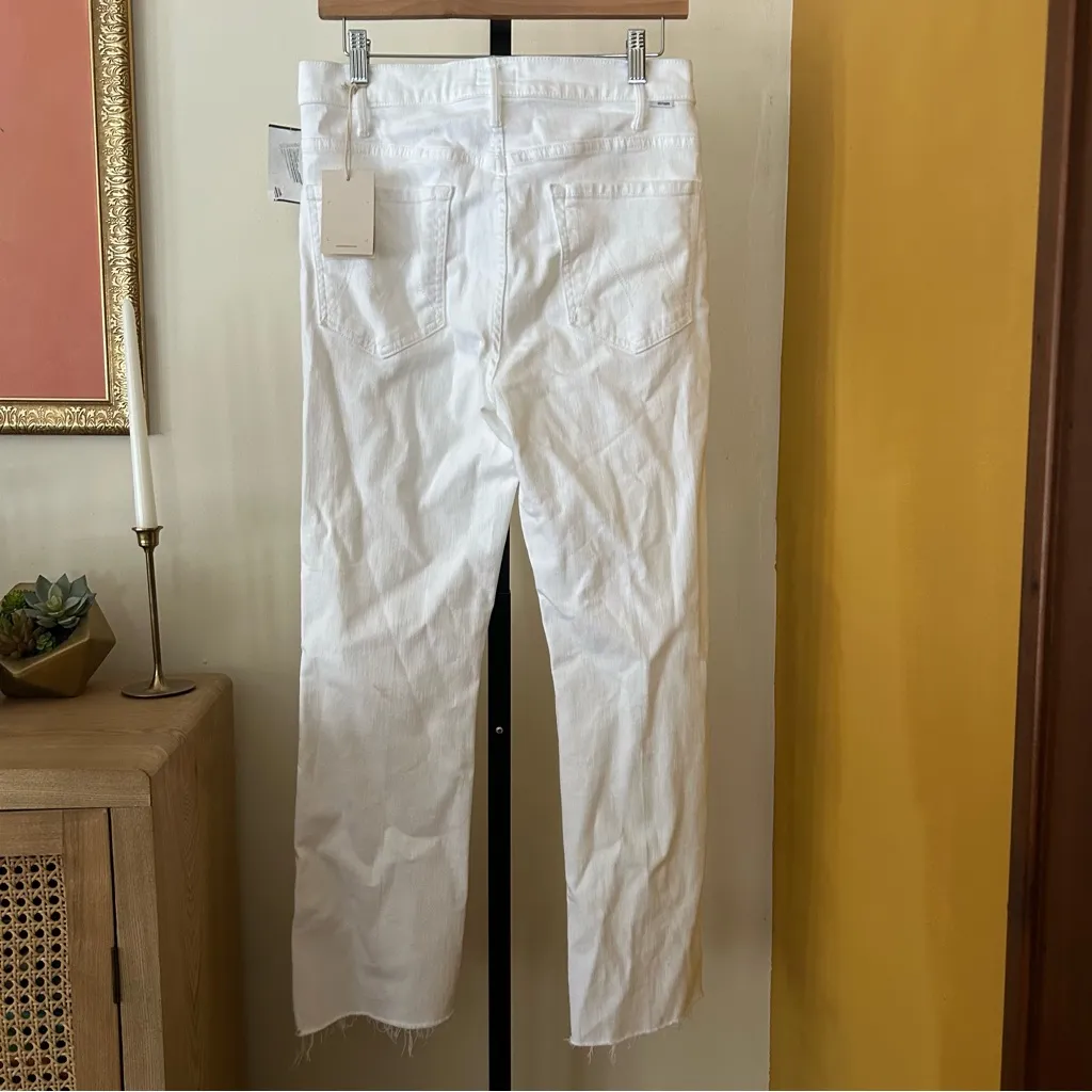 MOTHER The Hustler Ankle Fray Jeans Flare Raw Hem White NWT $228 Size 30 (US 10) - Image 5