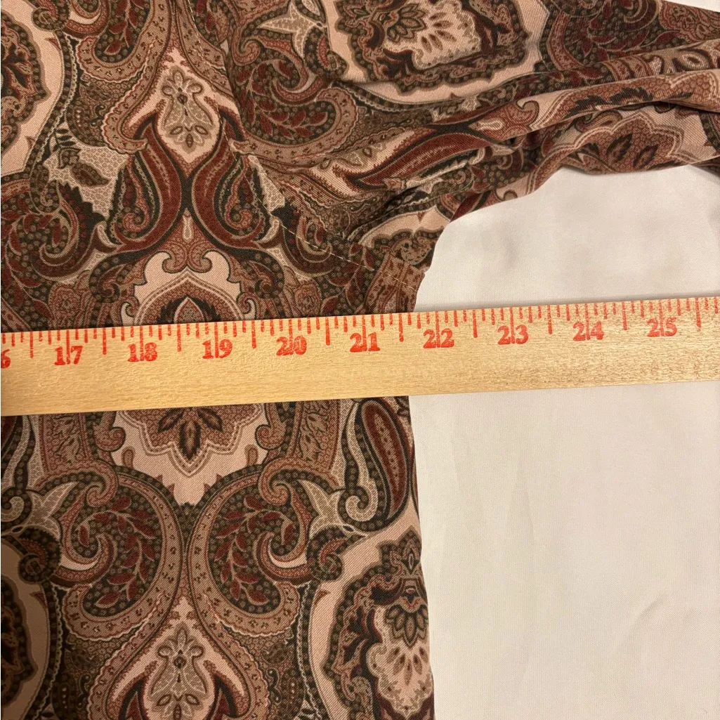 Caribbean Joe Paisley Boho Button Front Blouse XL Neutral Stretch - Image 3