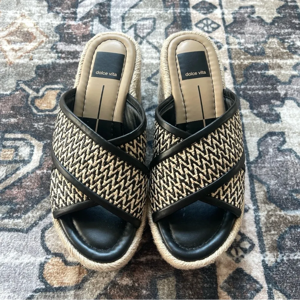 NWOT Dolce Vita Platform sandal Eldora Heels White Black Raffia Size 6 - Image 2