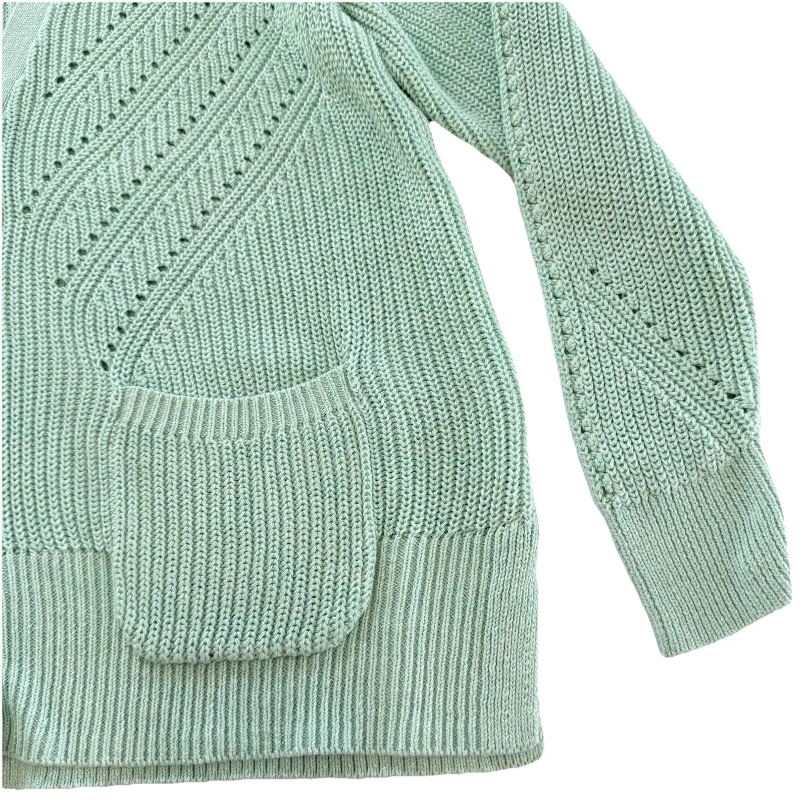 LL Bean Green Linen Cotton Button Up Cardigan‎ Sweater Size XL Pockets - Image 4