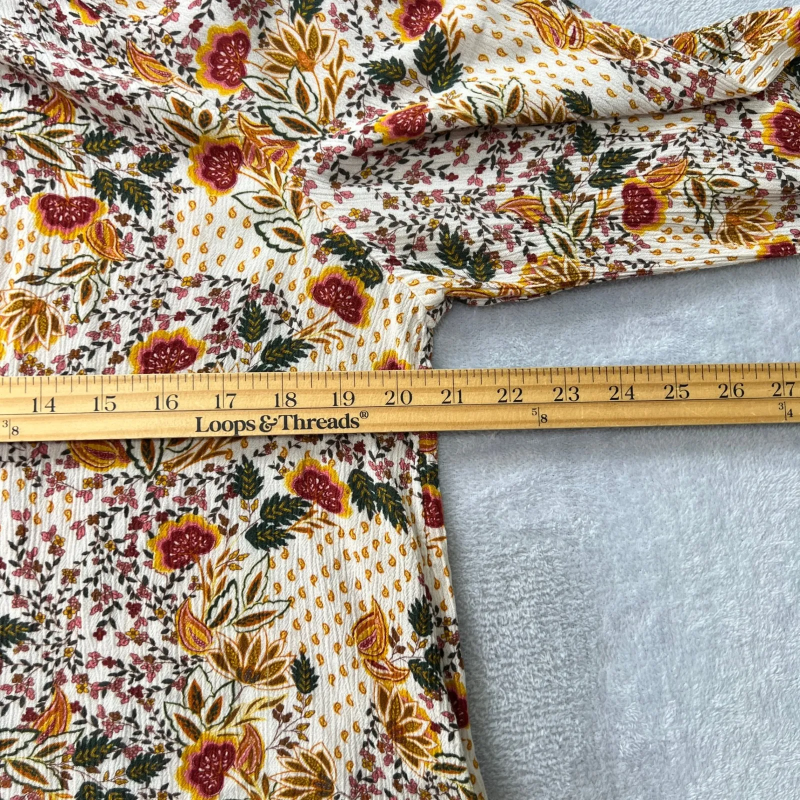 Garnet Hill Fleur Crêpe Blouse Women M Floral Boho Smocked Cuff Top Mock Neck - Image 7