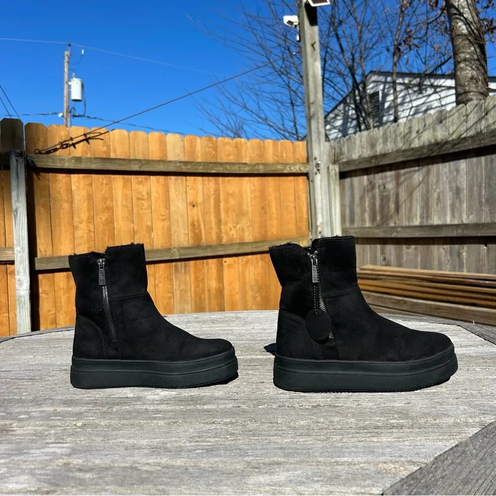 J/Slides Truly Faux Fur Lined Suede Zip‎ Henley Platform Booties Black Size 6.5 - Image 2