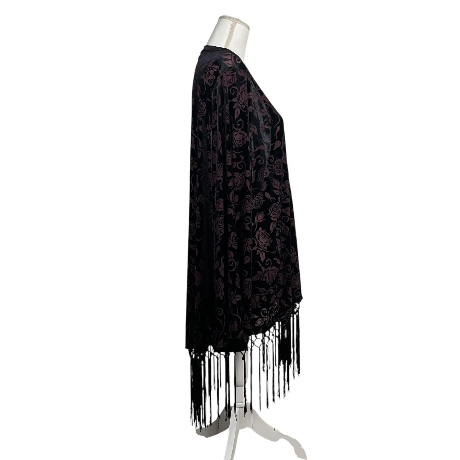 Hot Topic Cosmic Aura Duster Size XL/2X Kimono Fringe Velvet Burnout Purple Goth - Image 4