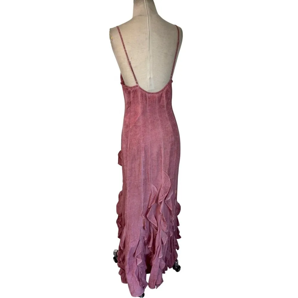 ROCOCO SAND for FWRD Gaia Long Dress in Nude Pink Medium New Womens Maxi - Image 7