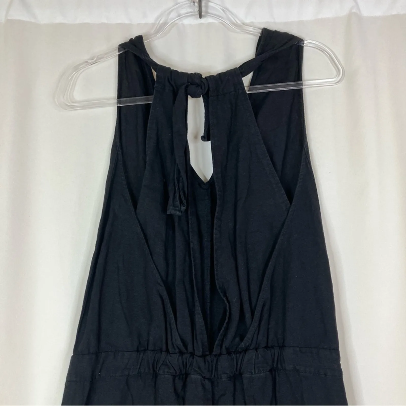 Zara Basic | Black Linen Cotton Blend Tie Back Jumpsuit Womens Small - Image 8