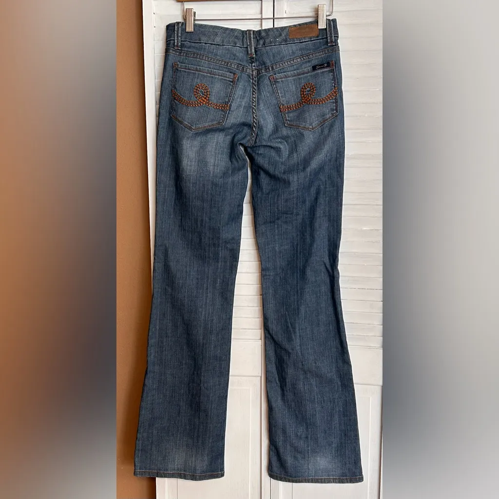 Seven7 Womens waist size 28 long tall Bootcut stretch blue jeans rustic wash - Image 2