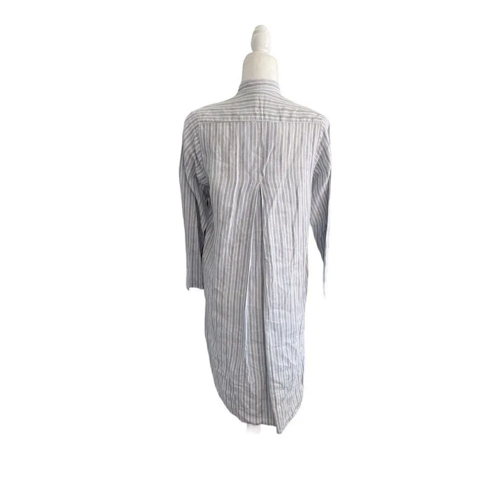 South Street Linen SOST Portland Maine Striped Tunic Popover Blue Gray White Size 0 - Image 4