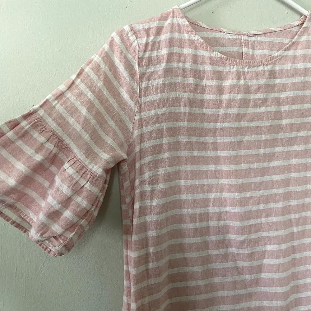 pink puffed sleeve dress striped white pockets comfortable casual summer Size M - Image 4