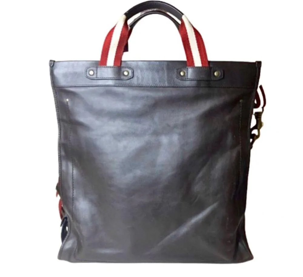 BALLY Brown Calfskin Tote Bag w Stripe Crossbody Strap Interior Zip Pocket MINT - Image 2