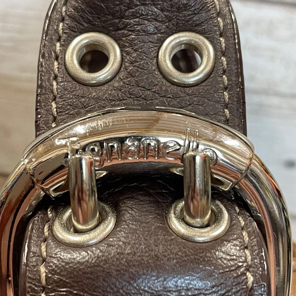 Tignanello Tan Leather Handbag Double Handle Purse Silver Buckles Magnetic Close Brown - Image 9