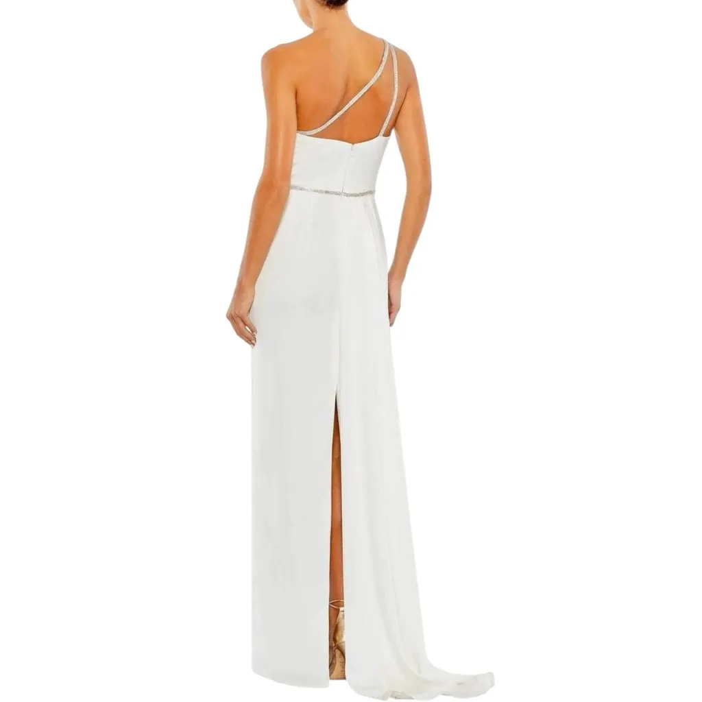 Mac Duggal White Jersey Column Gown size 2 Crystal One Shoulder Strap - Image 2