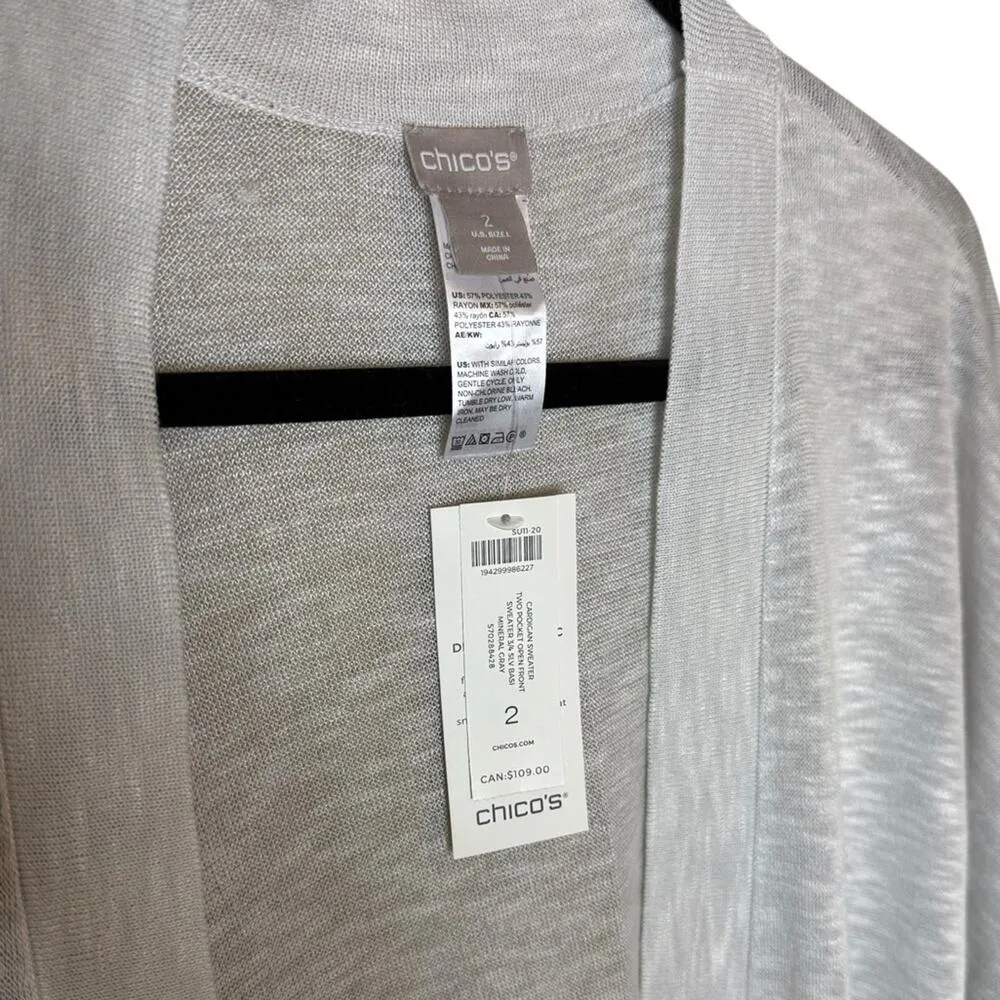 Chico’s Women’s Sz 2 / Large Cardigan Sweater New NWT Retail $99 in Mineral Gray - Image 3