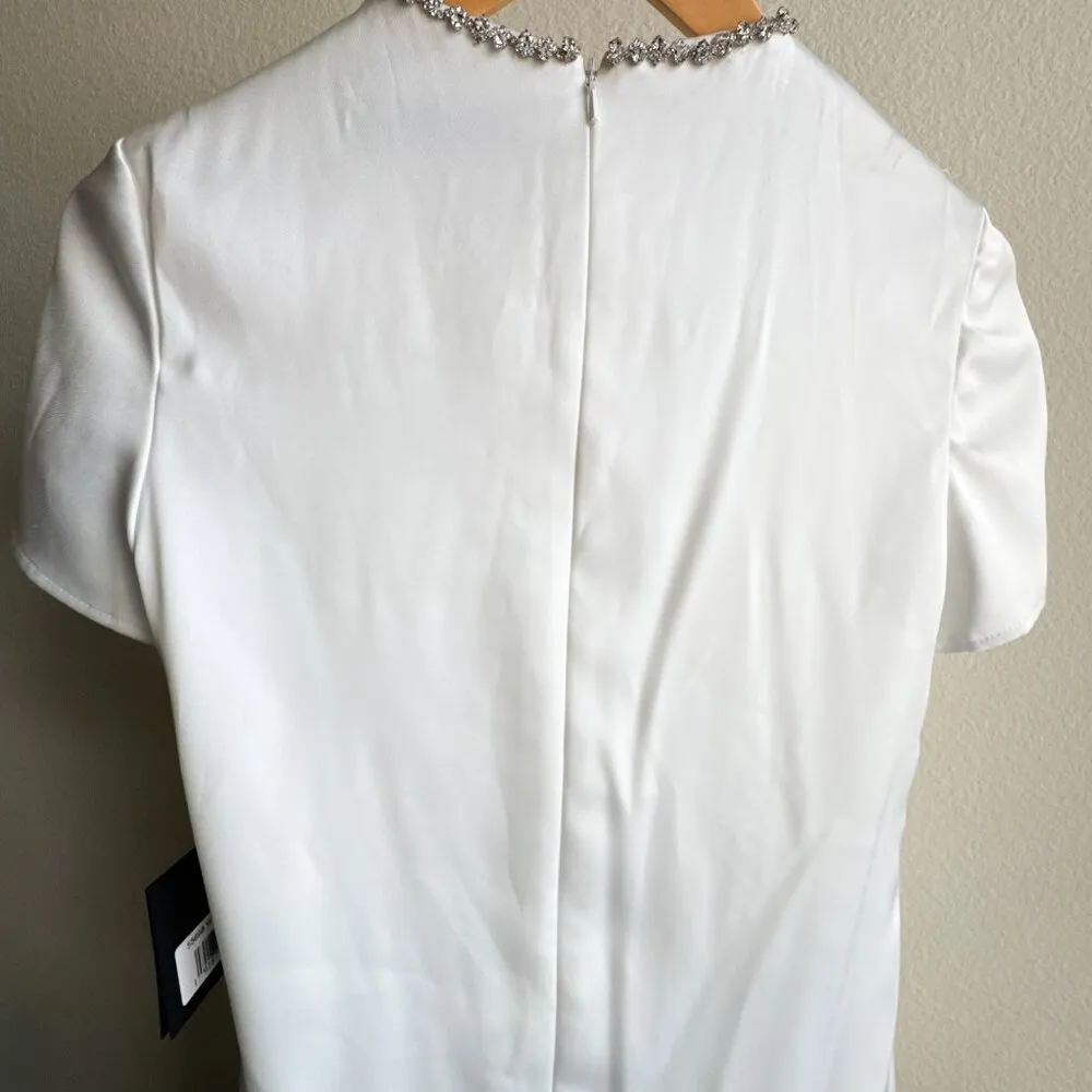 Ieena for Mac Duggal  White Rhinestone Embellished Neckline Shift Dress Size 4 - Image 9