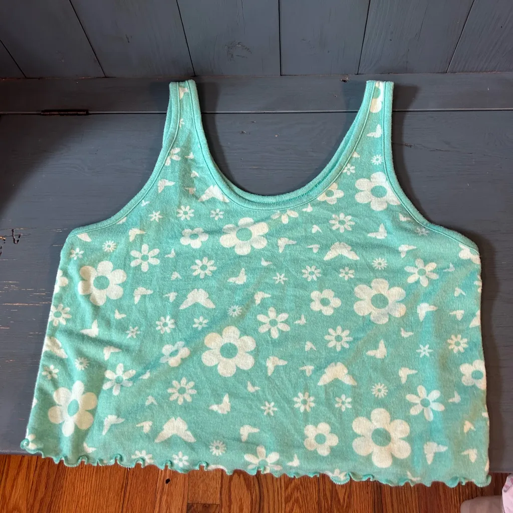 Colsie Mint Floral Soft Cotton PJ Summer Top | Women’s Size Large (New) Green - Image 7